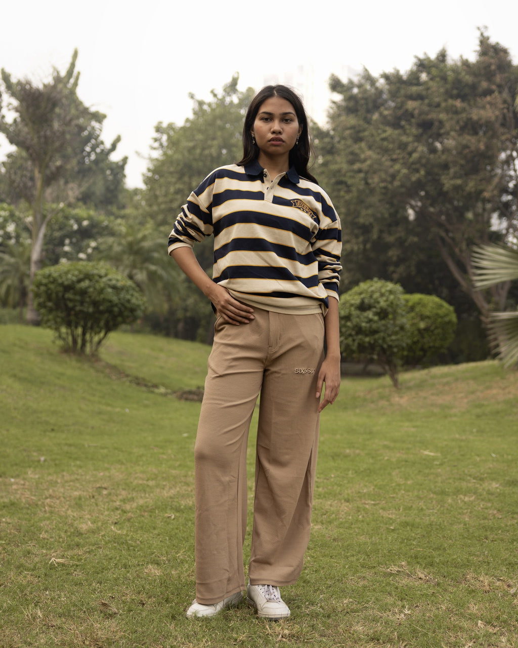 CLASSIC STRIPED POLO-NAVY/ BEIGE