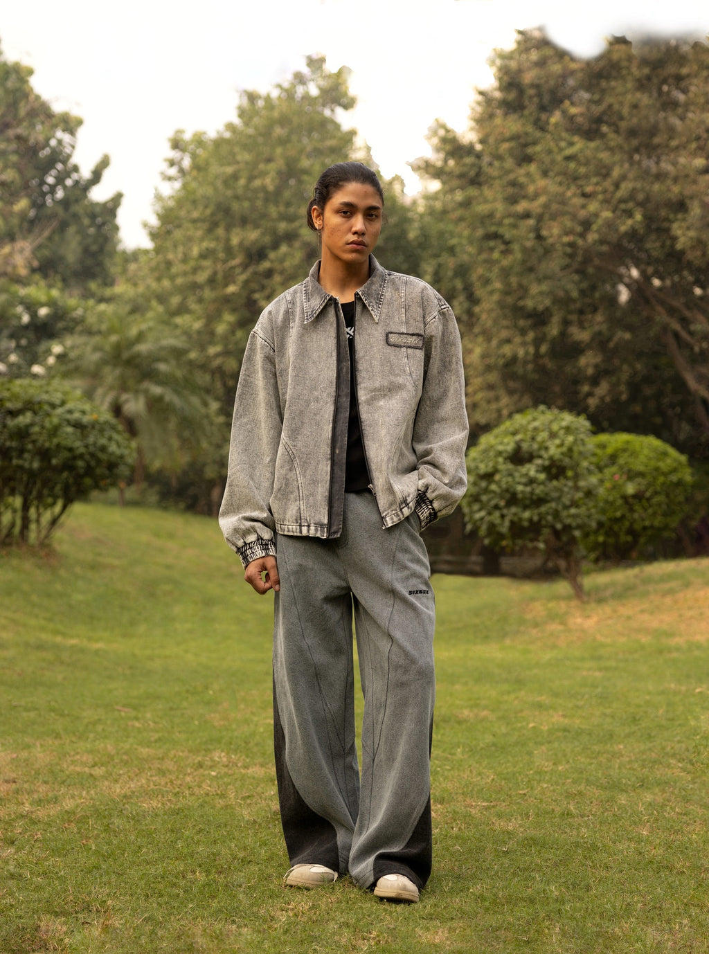 Denim Bomber Jacket in Concrete-UNISEX